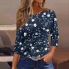 Women's Fashionable Casual Round Neck T-Shirt With Floral Print And Three-Quarter Sleeves