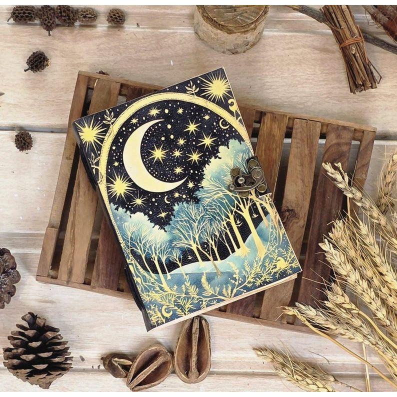 Grimoire Leather Journal, Print Tree of Life Journal, Blank Spell Book of Shadows Celestial leather journal Gifts For Him Her