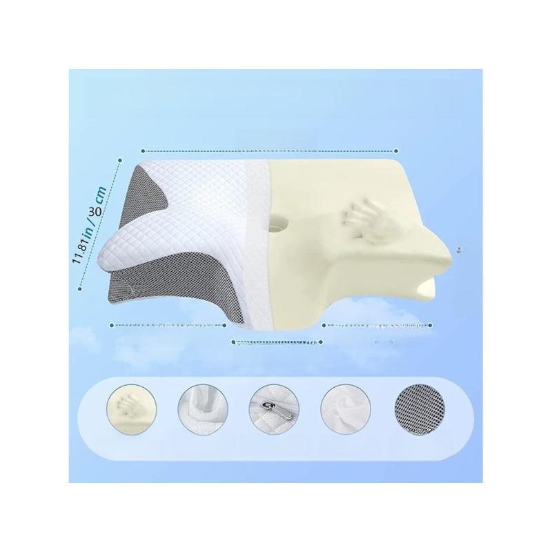 Ergonomic butterfly-shaped cervical pillow, made of memory foam, relieves pain.