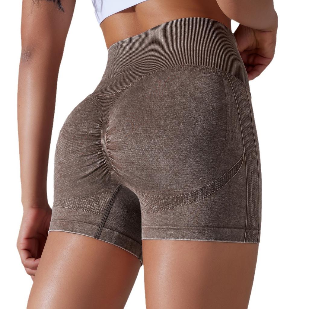 Gestrickte gewaschener Sand gewaschener Pfirsich hohe Taille Halbmond Yoga Shorts Sport Laufen Fitness Dreipunkt-Hose Damen