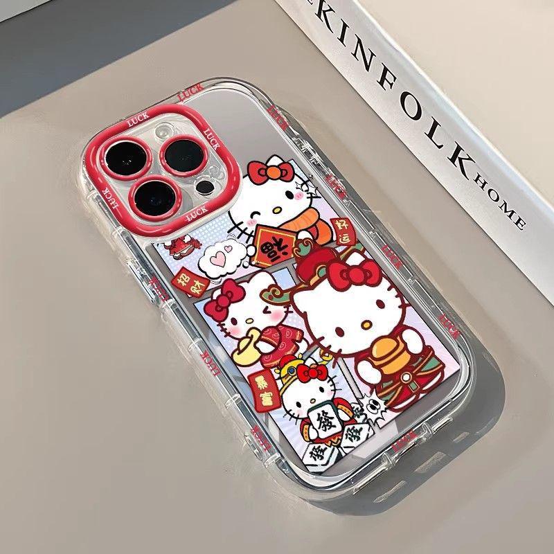 Red New Year Style iPhone 17 Case - Compatible with iPhone 14, 15, 16 Pro Max, Hello Kitty Design