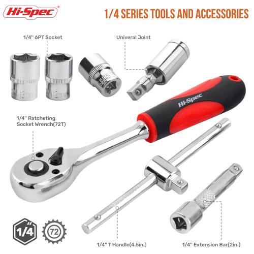 Hi-Spec 69-Piece Socket Wrench Compact DIY Tool Set with Box Case for Home & Garage Use, Includes Driver Bits, 1/4" Metric Sockets, and Wrench Handle