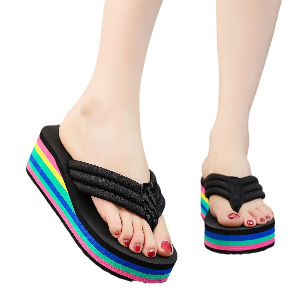Fashion classic women's sandals Rainbow bottom slope heel anti-skid wear-resistant casual beach shoes foam bottom luxury light slippers
