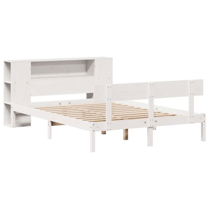 VidaXL Lit bibliothèque sans matelas blanc 140x200 cm bois pin massif, lit, meuble de chambre à coucher, lit avec rangement, 3321775