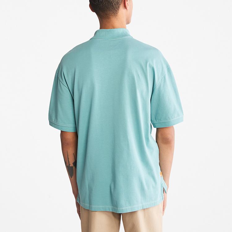Timberland Solid Color Contrast Stitch Casual Short Sleeve Polo Shirt Men tops Mineral-Blue A2FYZ-G99