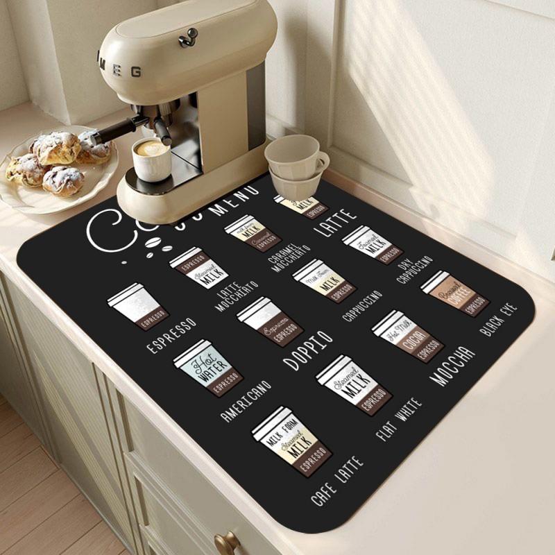 Retro Coffee Maker Mat Kitchen Drain Pad Non-slip Dish Drying Mats Quick Dry Tableware Faucet Placemat Dinnerware Washable