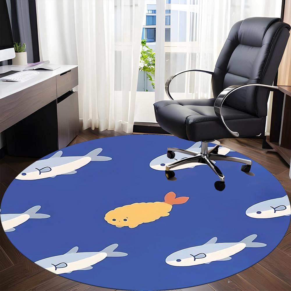 1pc Fish Ocean Office Round Area Rug, Indoor Mat Suitable ForOffice, Under Office Chairs Bedroom Living Room Home Decor, Room Decot236