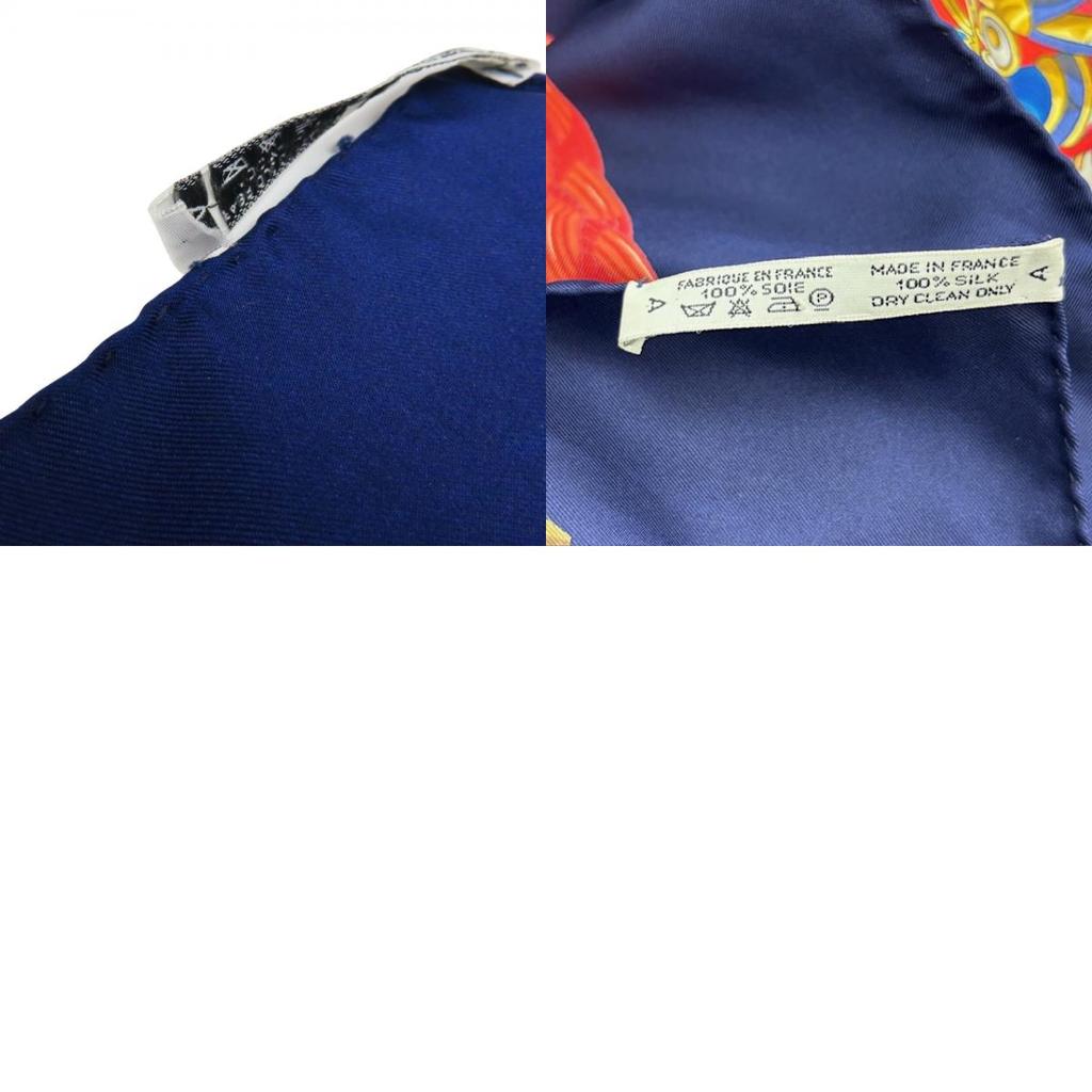 Used HERMES scarf Calle 90 COUVEE D'HERMES Hermes egg silk Navy white Fashionable