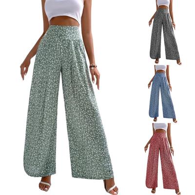 Summer Ladies Casual Slim Temperament Floral High Waist Wide Leg Breathable Flared Trousers Wide Leg Pants