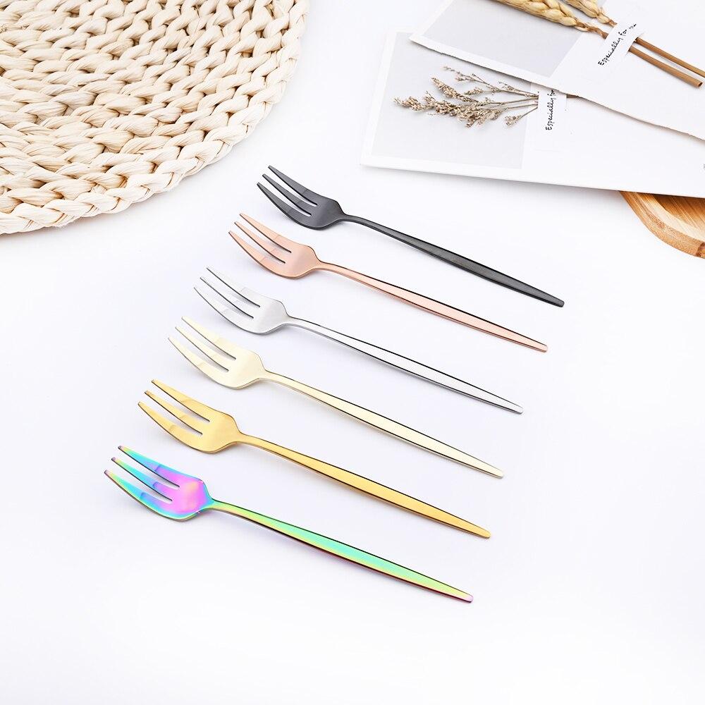 4PCS Stainless Steel Cutlery Rainbow Cake Fruit Fork Dinner Salad Fork Tableware Gold Dessert Fork For Hotel Party Kitchen Tool