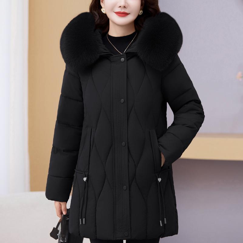 Winter Jackets Middle Age Woman Plus Size Outerwears Hooded Faux Fur Collar Thick Warm Casual Winter Coat Female Parkas