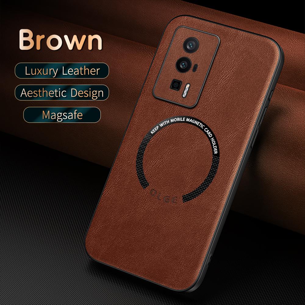 For Redmi K60 60 Pro Fine Hole PU Cow Pattern Leather Outer Magnetic Ring Soft Edge Anti-Drop Anti-Fingerprint Phone Case