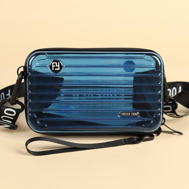 

Модные прозрачные сумки через плечо, женская сумка в форме чемодана, сумка на плечо, чемодан, клатч, дорожная косметичка синий