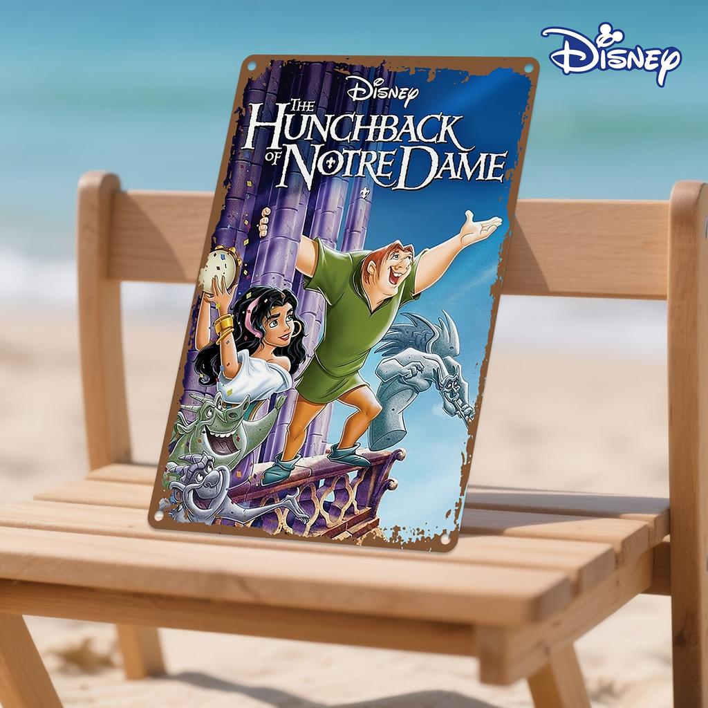 1pc Disney The Hunchback of Vintage Metal Tin Sign Wall Art - 20.32x30.48 cm Iron Decorative Plaque with Quasimodo & Esmeralda,