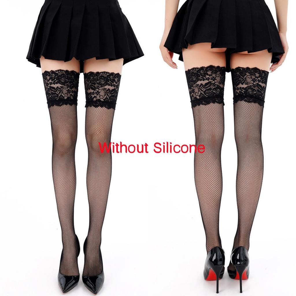 Black/White Sexy Oversized Stockings Wide Lace Floral Lolita Jk Stay Up Thigh High Stockings For Women Breathable Mesh Hosiery