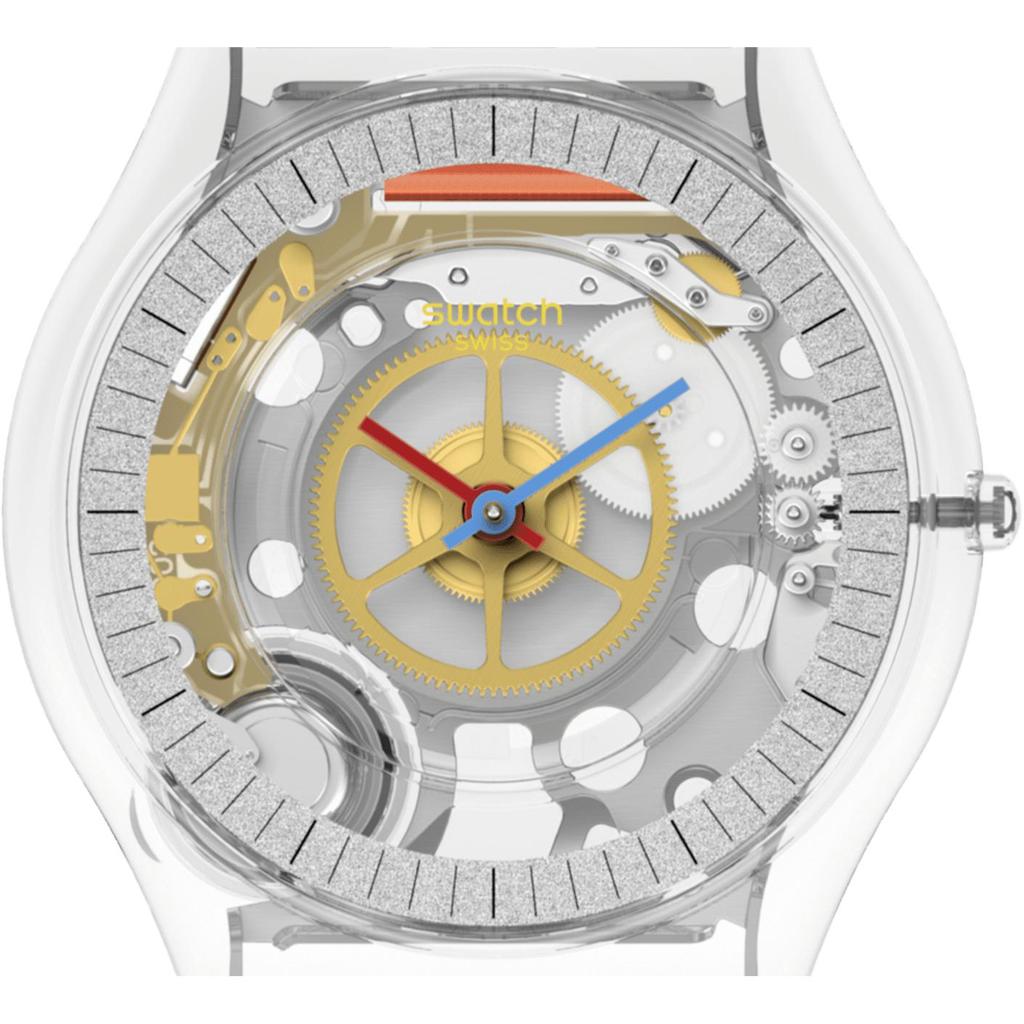 SWATCH quartz movement 30 meters waterproof unisex Swiss watch 34mm hollow dial plastic case TPU strap SS08K109-S06