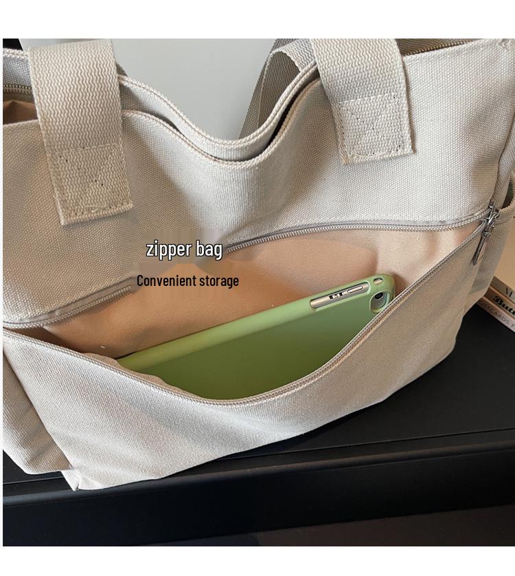 Retro Multi-Pocket Canvas Tote - Large Capacity Korean Style Shoulder Bag for Women