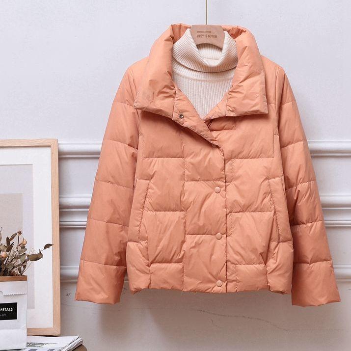 Women's Fashionable Lightweight Stand-up Collar White Duck Down Jacket for Autumn and Winter