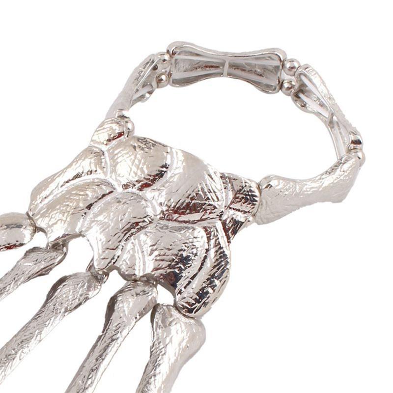 Punk Gothic Skull Bracelet Hand Bone Bangles Flexible Metal Bracelets for Women Men Nightclub Party Hip Hop Jewelry