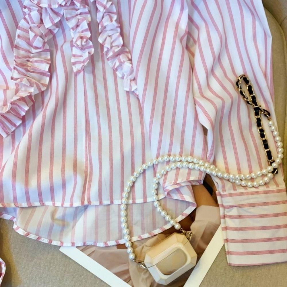 Sweet Deep V Flouce Shirt Tassel Women Shirt Top Comfortable Long Sleeve Shirts  Office