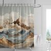 Multicolor Mountain Shower Curtain-Blue Beige Peak, Cloudy Gray Sky, Pine Silhouette, Waterproof Natural Bathroom Decoration