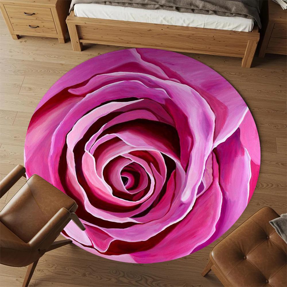 1pc Red rose Pattern Office Round Rugs, Under Chair Round Rugs for Living Room, Bedroom, Bathroom Decoration Carpet 091887