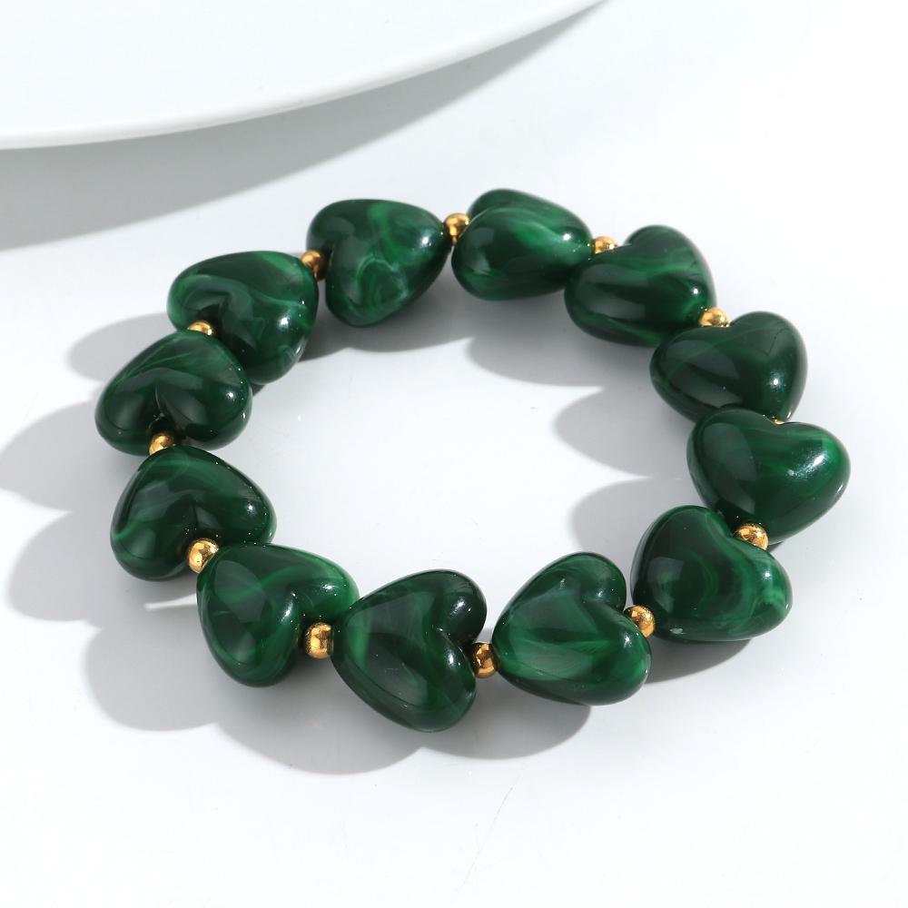 New Acrylic Heart Beaded Elastic Bracelet for Women Trendy Multicolor Resin Love Handmade Bracelets Valentine's Day Jewelry Gift
