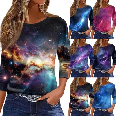 Women's T Shirt Print 3/4 Sleeve Daily Weekend Fashion Basic Round Neck Regular Top