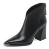2025 Women's Pointed Toe Chunky Heeled Ankle Boots - Autumn/Winter Velvet Martin Style, Petite French Skinny