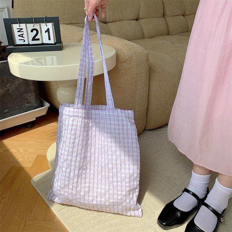 

3 Summer new fairy bag yellow bubble plaid shoulder bag small fresh student cloth bag thin фиолетовый