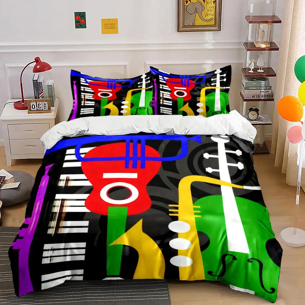 Colorful Musical Instruments Art Decor Bedding Set with 1 Duvet Cover 2 Pillowcases Single Double King Queen Gift