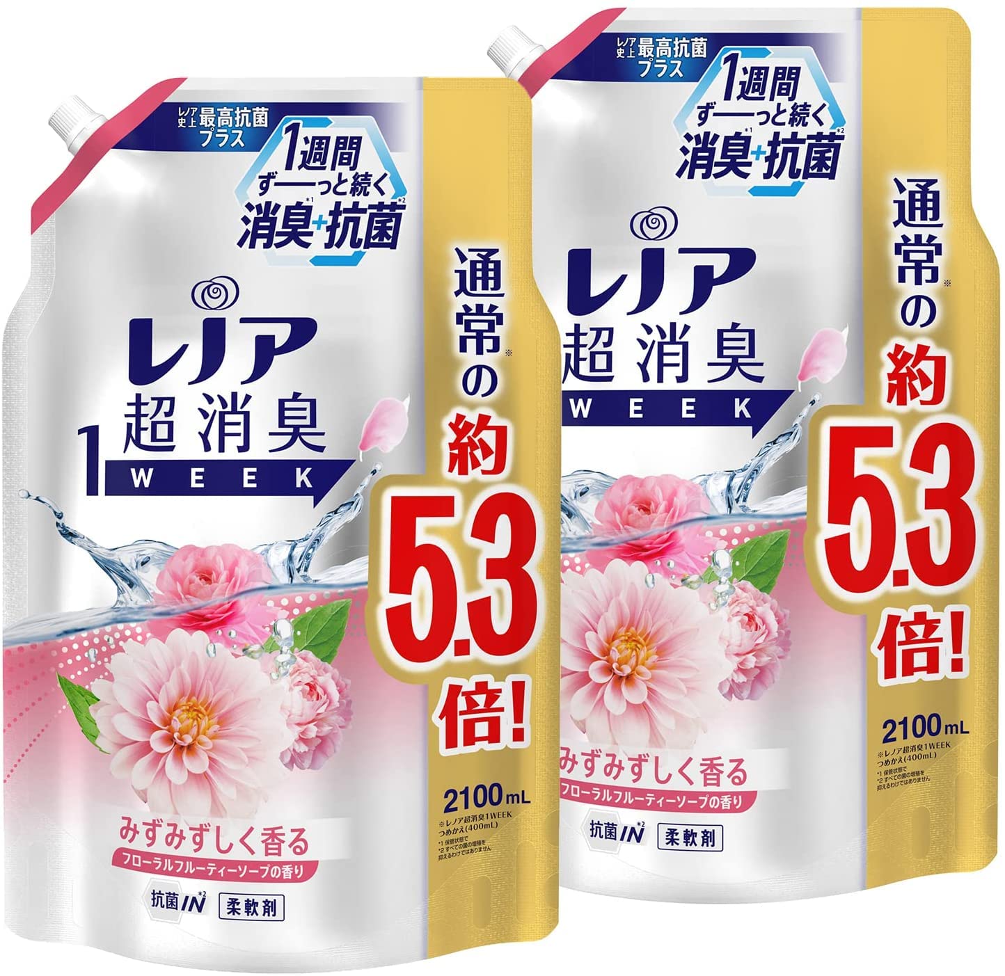 

Супердезодорант Lenor 1WEEK, кондиционер для белья, цветочное фруктовое мыло, сменный блок 2100 мл x 2 шт. [Оптовая закупка] [Большая емкость] белый