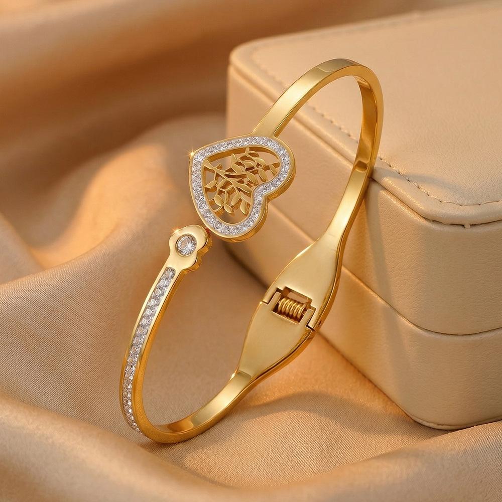 Bracelet Tree of Life Zircon Heart Shaped Titanium Steel One  Size(18CM~21CM)