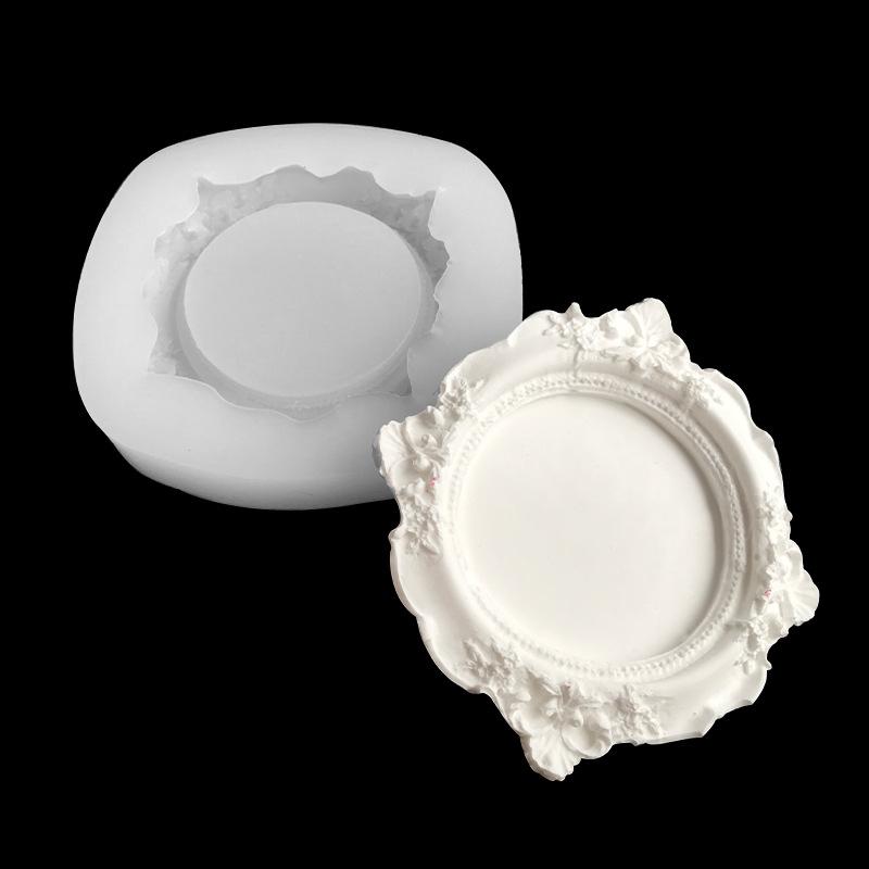 Baroque Style Tray Silicone Mold European Style Lace Relief Fruit Cake Pallet Cement Concrete Storage Dish Mould Resin Coaster