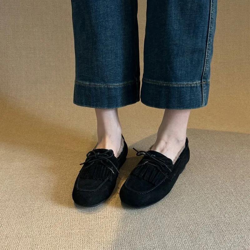 Fashion Shoes for Women 2024 Hot Sale Warm Women's Flats Daily Casual Flats Women Bow Tie Fringe Round Toe Soft Bottom Shoes Ladies