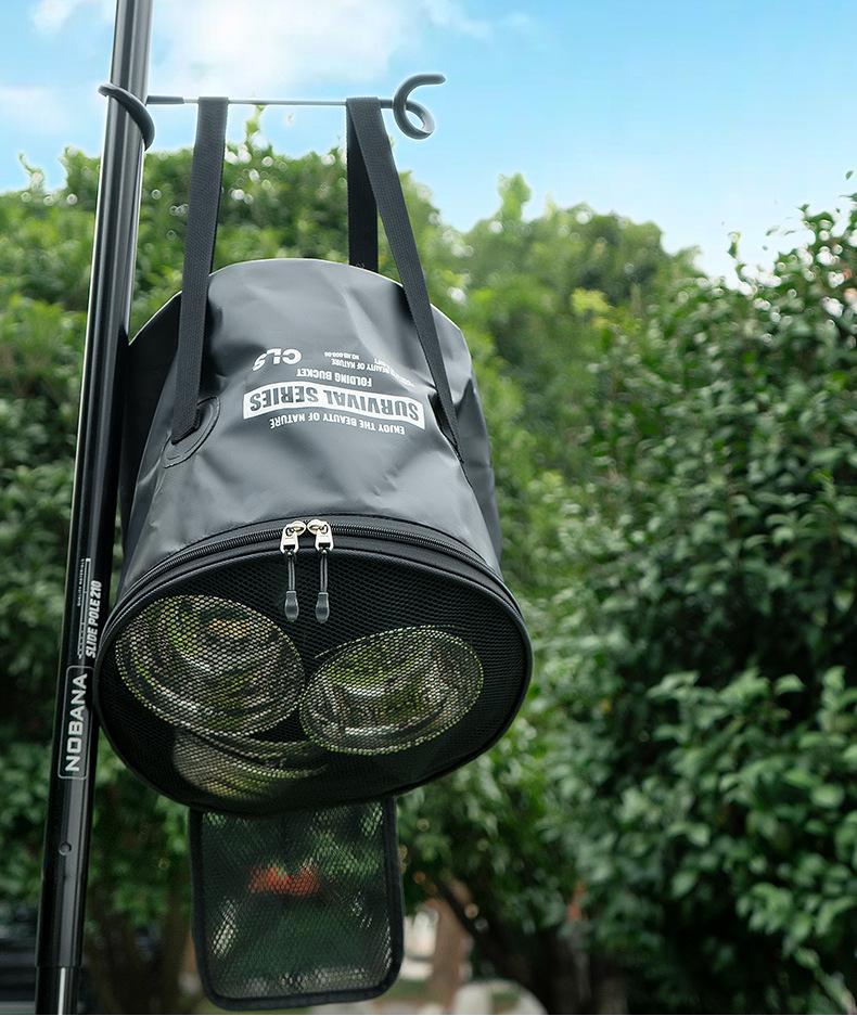 Teleskop-Klappeimer für Camping und Angeln mit Abflusskorb