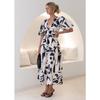 Damen Sommer Neue Modelle V-Ausschnitt Puffärmel Taille Schlank Großes Schwingkleid Bedruckte Kleider