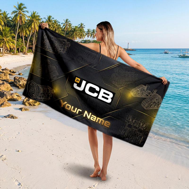 JCB Customized Name Text Beach Towel, Soft Absorbent Towel Beach Pool Travel Personal Gift