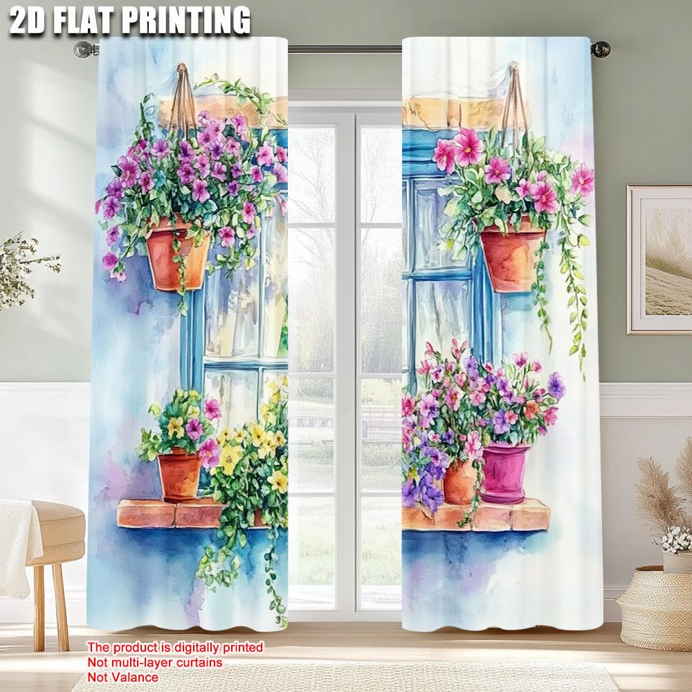 2pcs, Popular Curtain Panels 2D print Floral Window1 Polyester Easy Install (without rod) Stuff Clearance for Living Room &