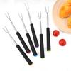 2Pcs Retractable BBQ Fork with V-Shaped Prongs Non-Slip Handle Stainless Steel Grilling Fork Portable Outdoor Cooking Tool for Camping Picnic Party