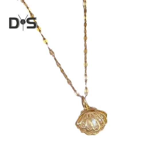 

Ожерелье из искусственного жемчуга с полыми ракушками, ожерелье с подвеской в виде золотой ракушки, ювелирное украшение в подарок на годовщину свадьбы, день рождения золотистый