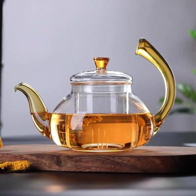 High Temperature Resistant Glass Teapot Thickened Brewing Teapot Flower Teapot Tea Set Office Thickened Glass