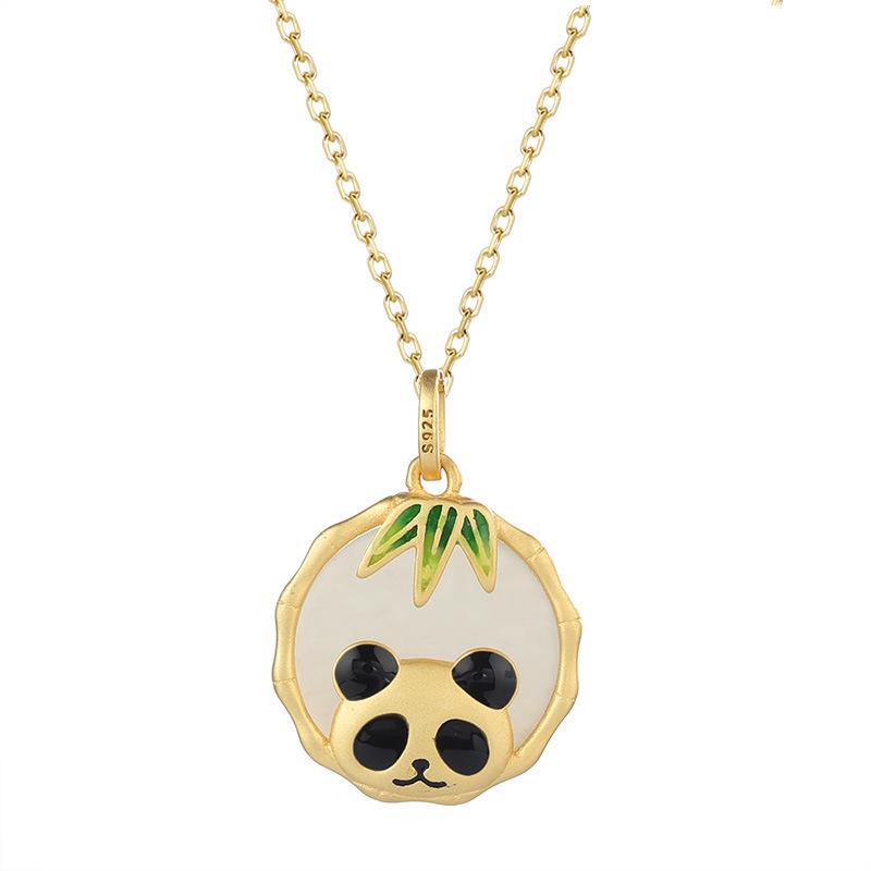 Hetian Jade Panda Bamboo Pendant Necklace for Women