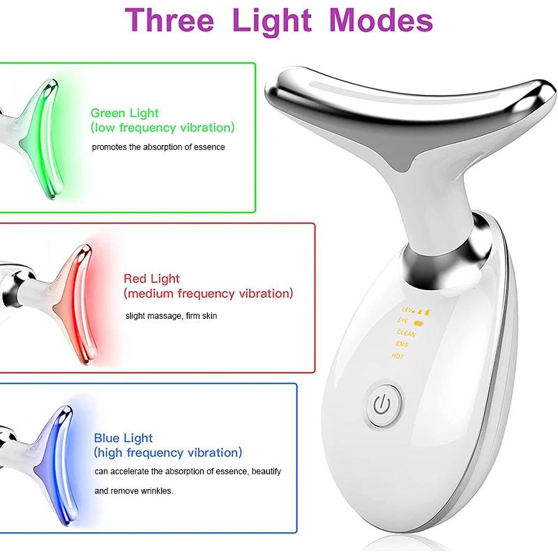 Electric Neck Massager Facial Lift Device with 3 LED Light Modes, Skin Tightening Double Chin Remover Anti Wrinkle Beauty Instrument