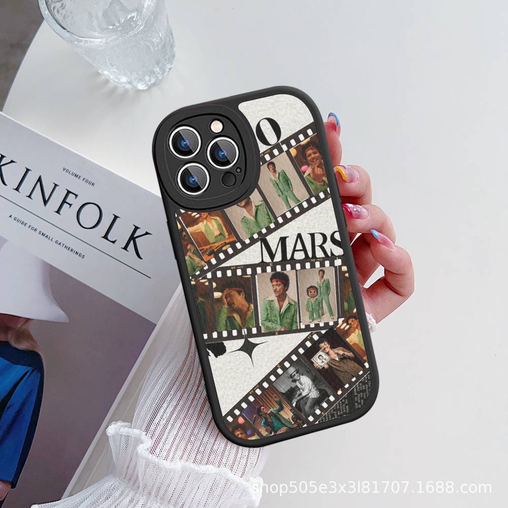 

B-Bruno M-Mars Singer Leather Phone Case For IPhone 16 16e 15 14 13 12 11 Pro Max Plus Mini Cover iPhone 15 plus