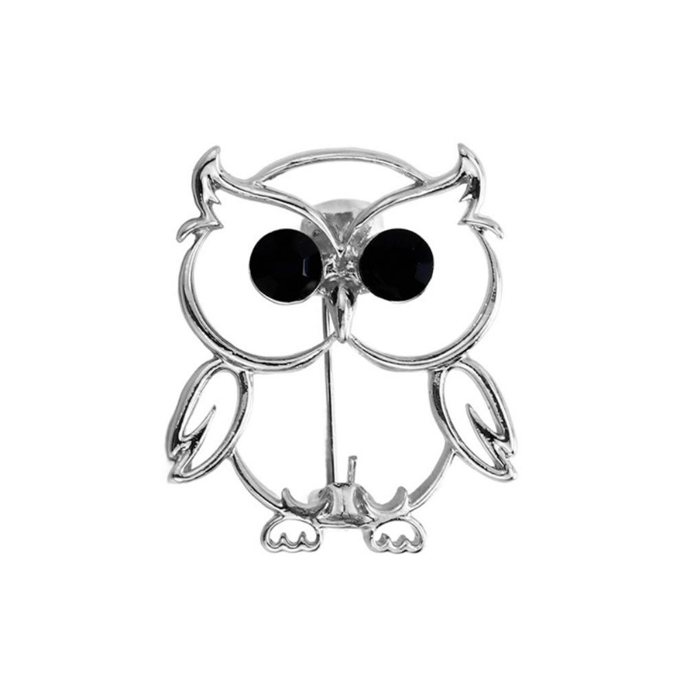 Vintage Animal Metal Pin Hollow Owl Badge Pin Cute Owl Rhinestone Brooch  Gifts серебряный