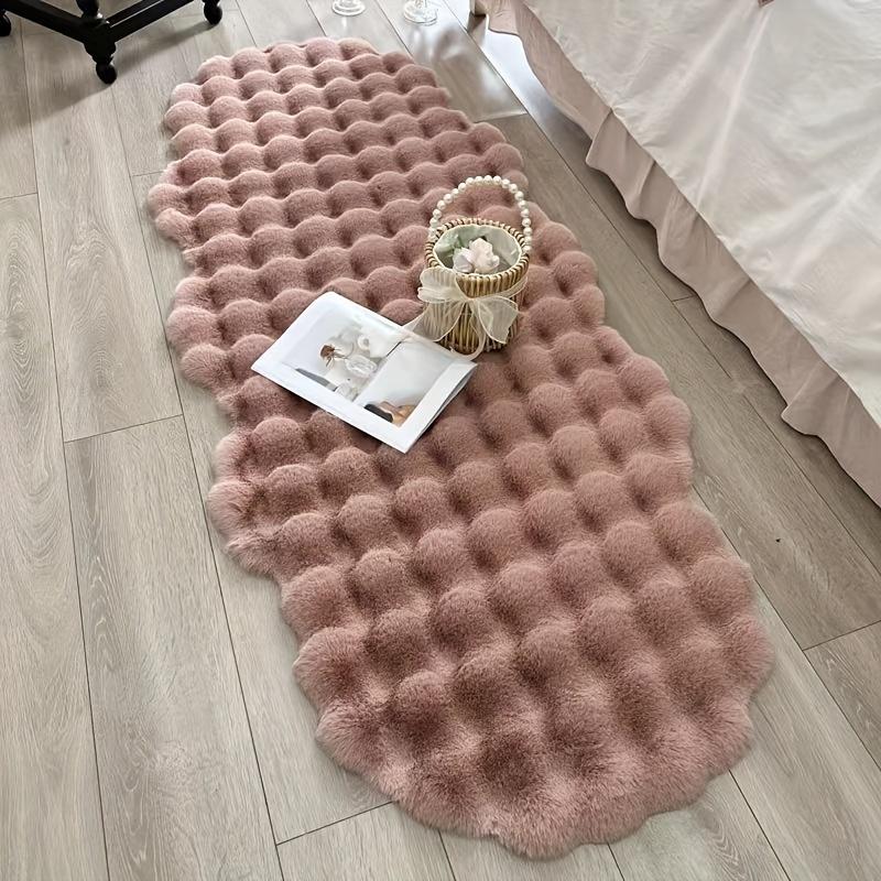 Wave Pattern Soft Faux Rabbit Fur Area Rug Non-Slip Carpet for Living Room, Bedroom, Office, and Porch Decor - Moisture Barrier Lightweight Irregular