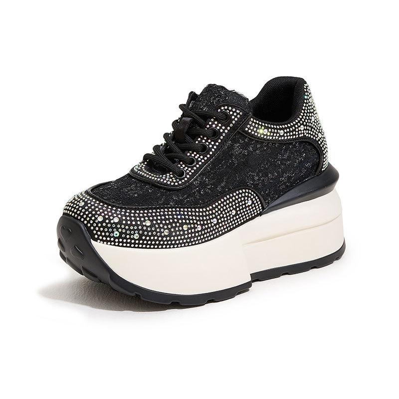 Platform white shoes women's 2025 summer new rhinestone hollow mesh sandals inner height increase versatile Forrest Gump casual shoes