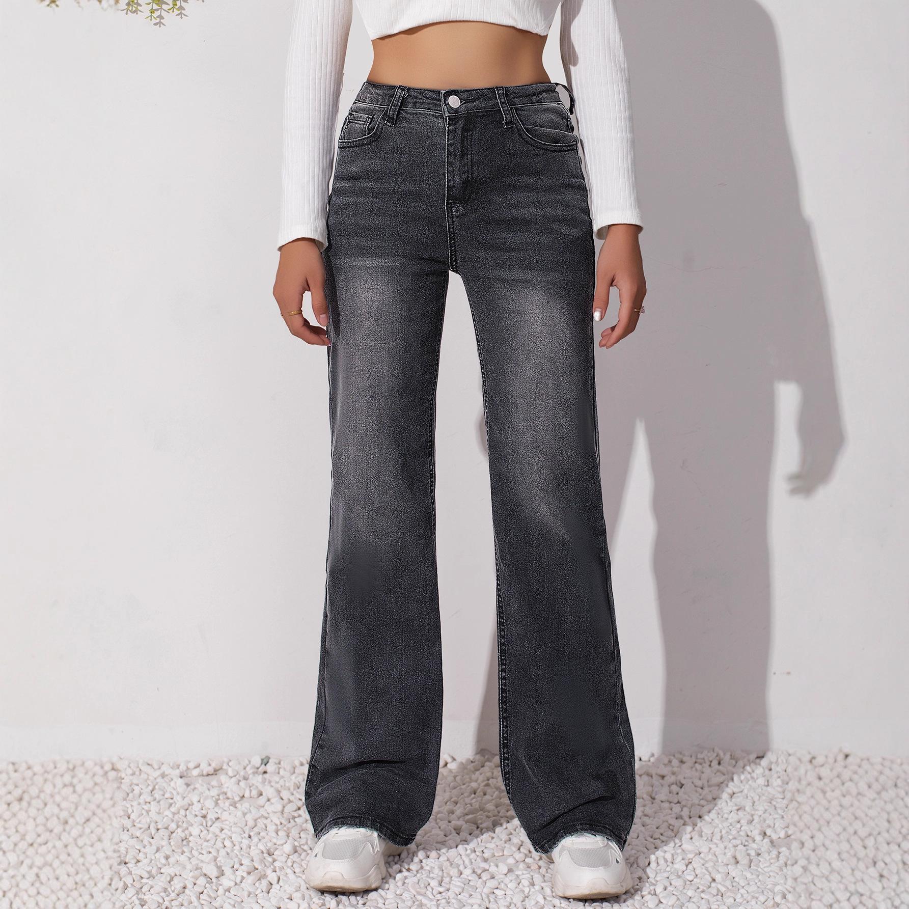 

2025 European Women s Low-Waist Elastic Denim Pants - Classic Black Straight Leg Slim Fit for All Seasons S чёрный