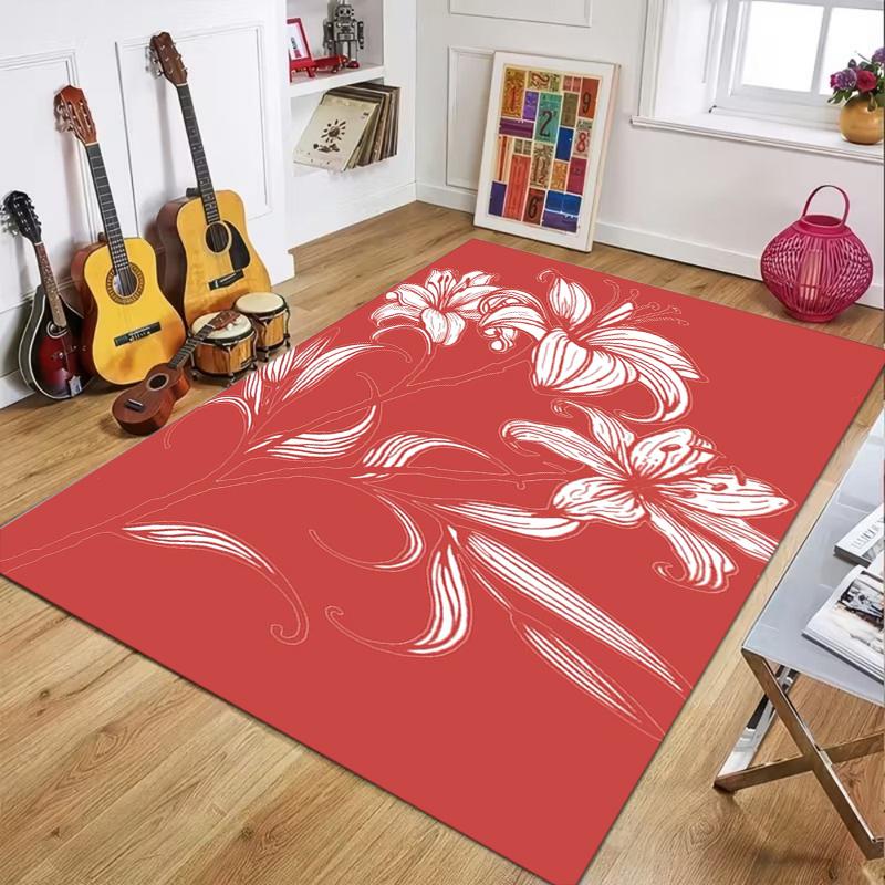 Abstract Floral Brushstroke Print Area Rug, Yellow and White Floor Mat for Living Room Bedroom, Minimalist Home Decor Carpet
